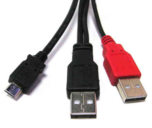 USB AM to Micro USB M + USB AM Y Short Cable